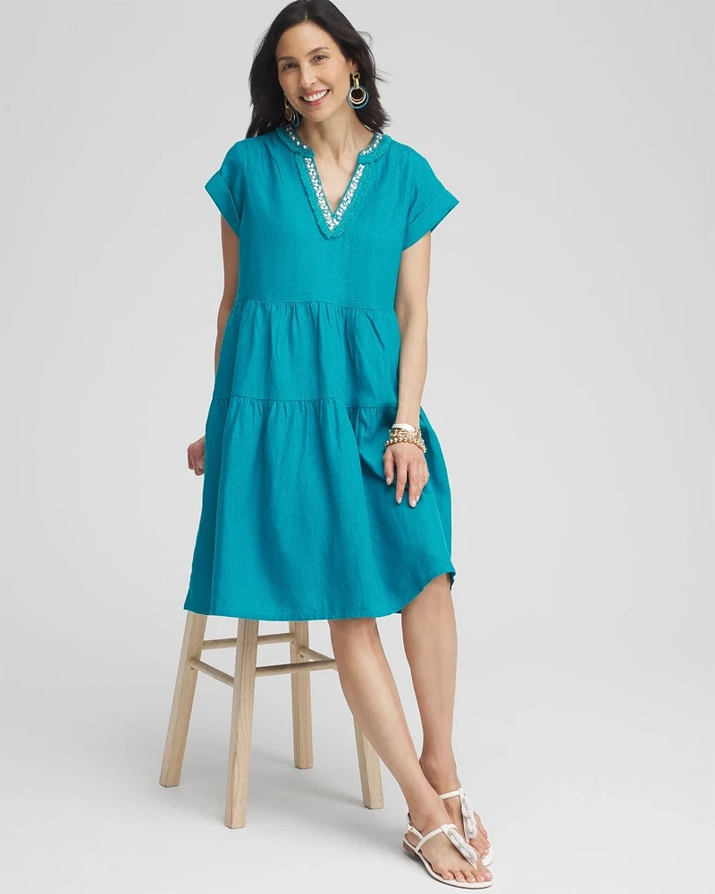 Linen Embellished Cap Sleeve Dress