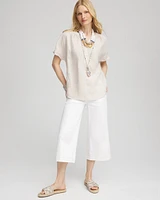 Linen Flutter-Sleeve Popover Top