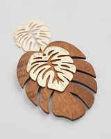 No Droop® Wood Palm-Frond-Motif Earrings