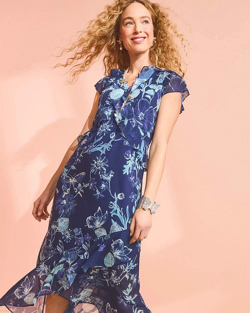 Fit and Flare Chiffon Ruffle Dress