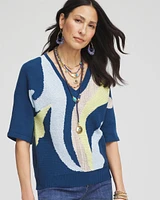 Print V-Neck Pullover Sweater