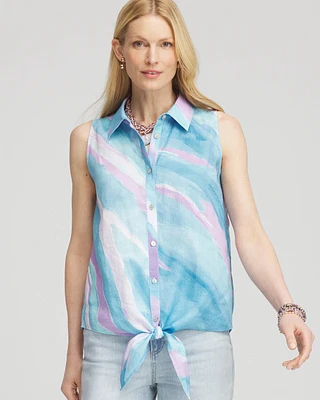 No Iron™ Linen Tie-Front Sleeveless Shirt