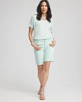 Striped Sweater-Trim Linen Tee