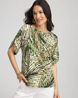 Palm-Frond-Motif Jersey Dolman Tee