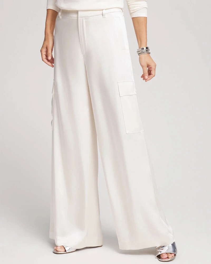 Satin Wide Leg Cargo Pants