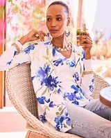 Long Floral Open-Front Cardigan