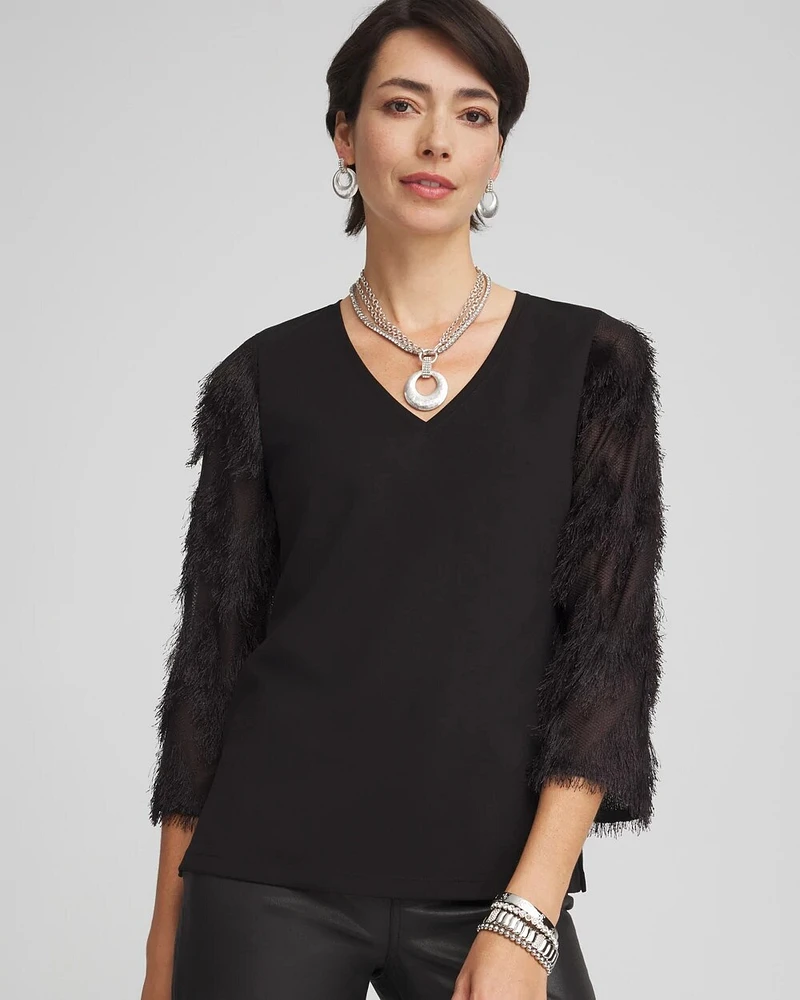 Fringe Sleeve Ponte Top