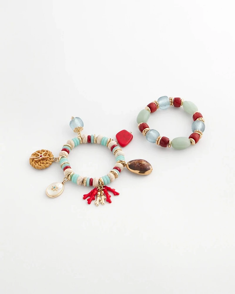 Set of Two Stretch Coral Charm Bracelets