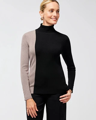 ECOVERO Neutral Colorblock Turtleneck Sweater
