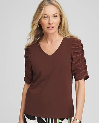 Cotton-Blend Ruched-Sleeve Top