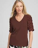 Cotton-Blend Ruched-Sleeve Top