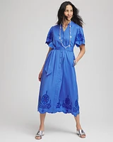 Belted Embroidered Midi Shirtdress