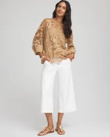 Floral-Motif Mesh 3/4 Sleeve Top