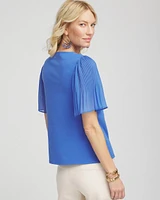 Square-Neck Pleated Flutter-Sleeve Tee