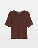 Cotton-Blend Ruched-Sleeve Top