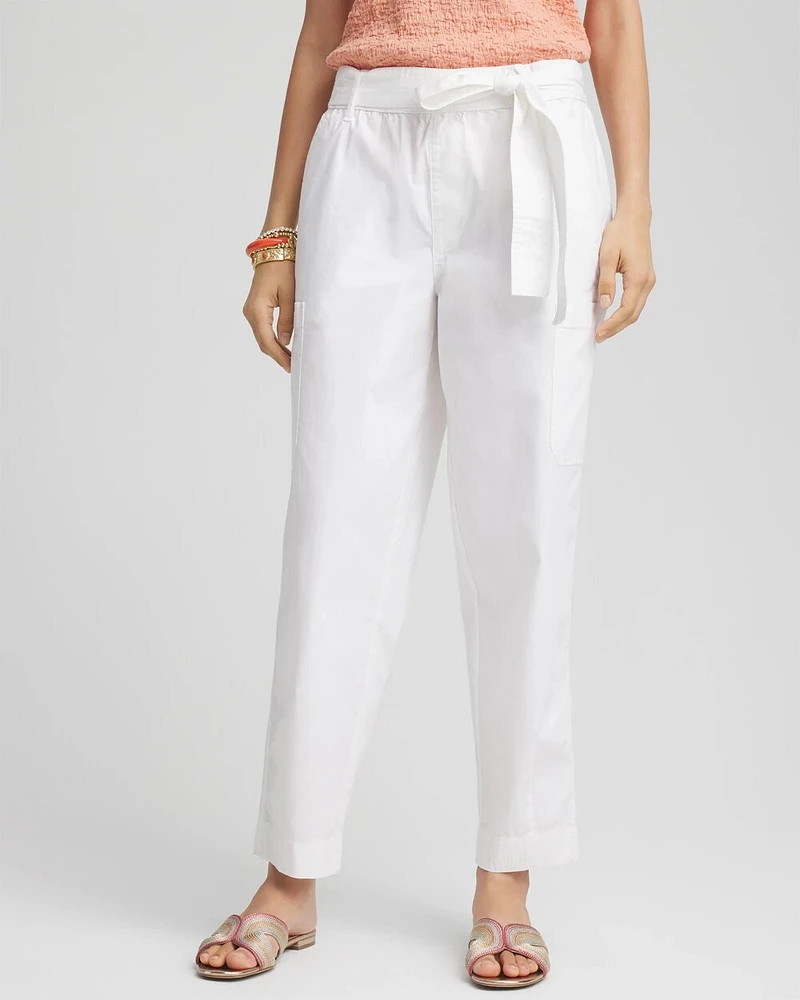Poplin Pull-On Tapered-Leg Cropped Pants