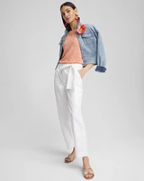 Poplin Pull-On Tapered-Leg Cropped Pants