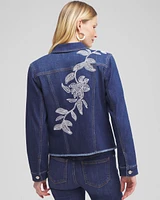 Fray Hem Embroidered Denim Jacket