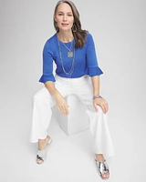 Ruffle Crew-Neck Pullover Sweater