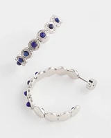 No Droop® Blue Stone & Silver Hoop Earrings