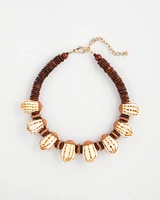 Sundial Shell & Wood Bib Necklace