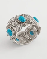 Blue & Silver Tone Stretch Cuff Bracelet