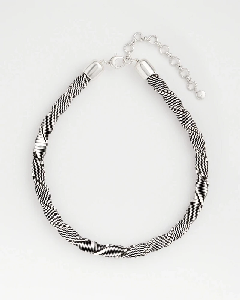 Silver Tone Twisted Coil Necklace
