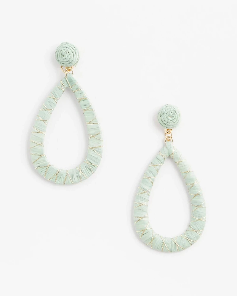 No Droop™ Raffia Teal Teardrop Earrings