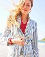 Striped Open Front Denim Jacket