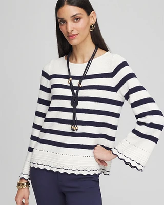 Striped Eyelet Pointelle Pullover
