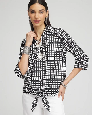No Iron™ Plaid Tie-Front Top