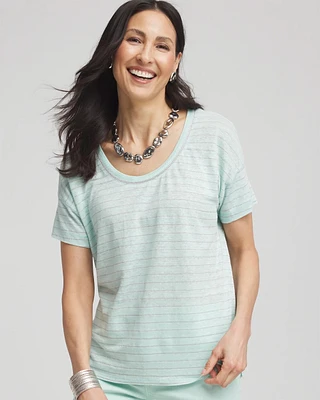 Striped Sweater-Trim Linen Tee