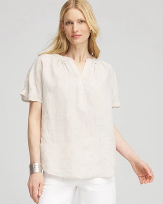 Linen Flutter-Sleeve Popover Top