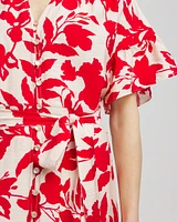 Floral Ruffle-Sleeved Midi Dress