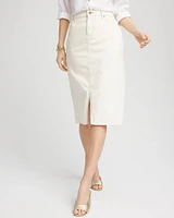 Frayed High-Rise Midi Stretch Denim Skirt