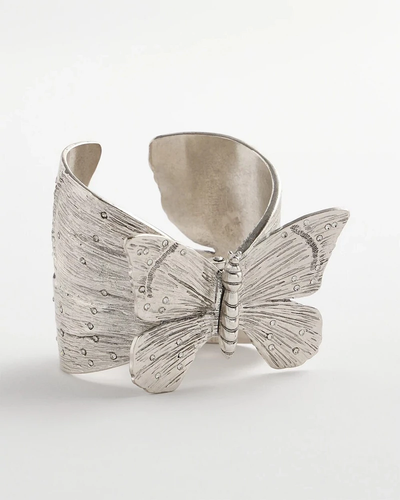 Silvertone Butterfly Stretch Cuff Bracelet