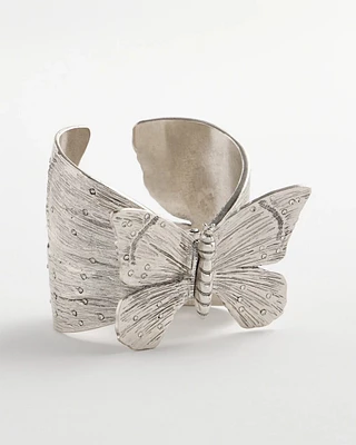 Silvertone Butterfly Stretch Cuff Bracelet