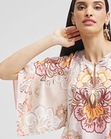 Satin Floral Keyhole Neck Blouse