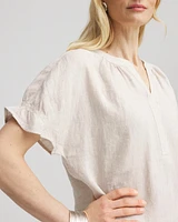 Linen Flutter-Sleeve Popover Top