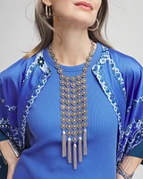 Silver Tone Tassel Statement Necklace