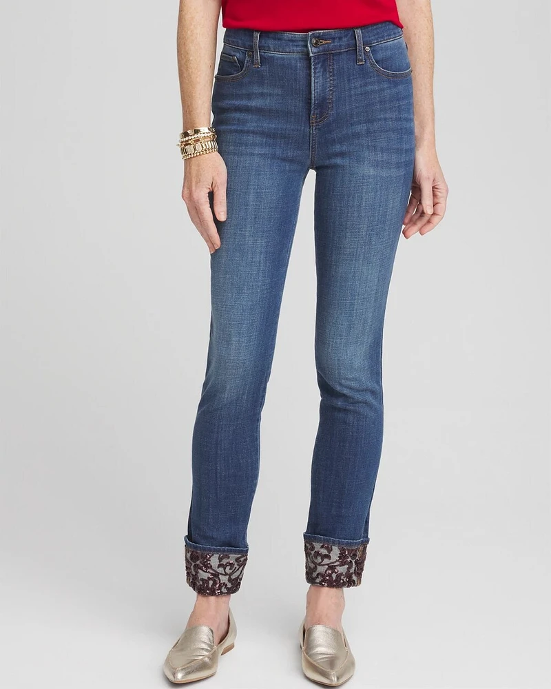 So Slimming® Girlfriend Sequin Cuff Ankle Jeans