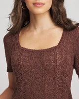 Pointelle Square-Neck Pullover Sweater