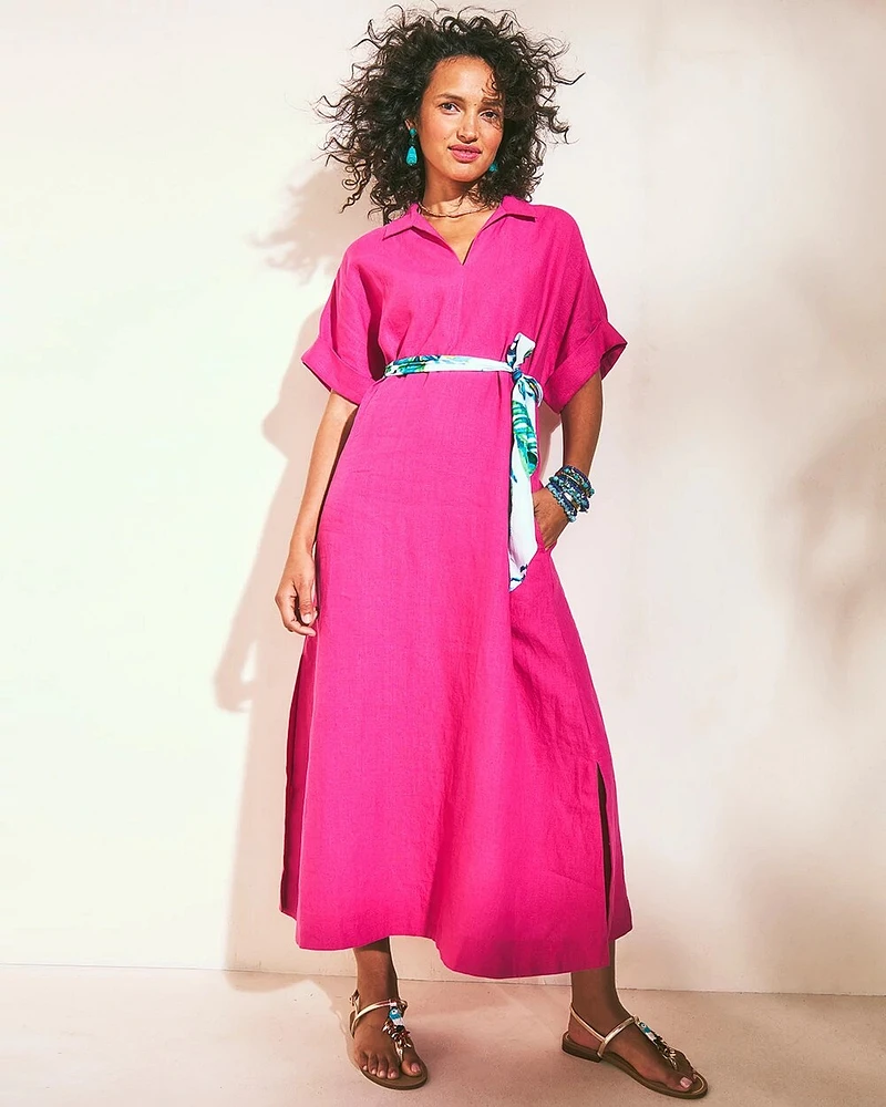 Linen Popover Kaftan Dress