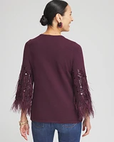 Feather Sequin Pullover Sweater