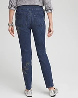 Floral Embroidered Pull-On Ankle Jeggings