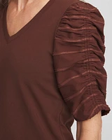 Cotton-Blend Ruched-Sleeve Top