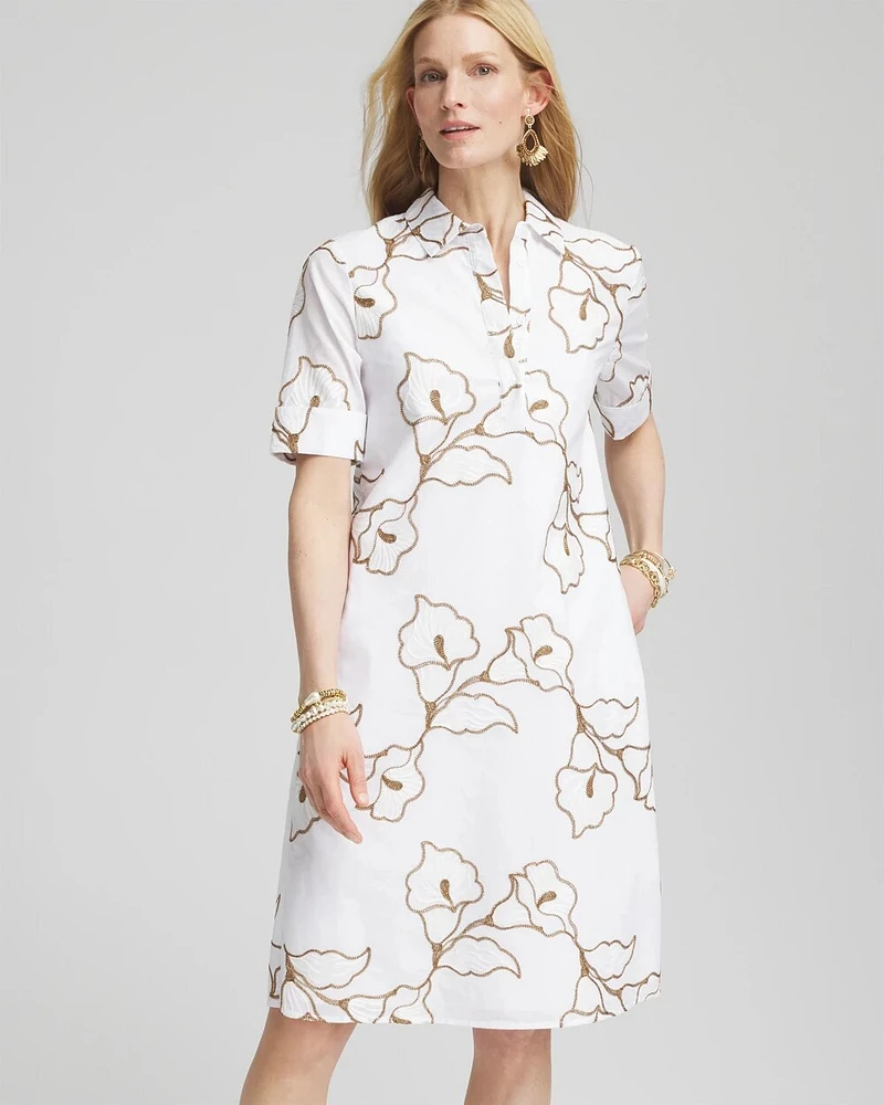Floral Embroidered Popover Dress