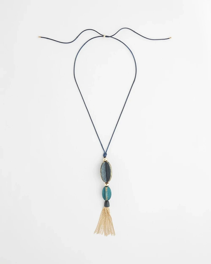 Adjustable Painted Wood Pendant Necklace