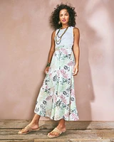Floral Embroidered Crinkle Maxi Skirt