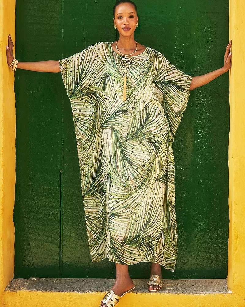 Crinkle-Chiffon Kaftan Dress